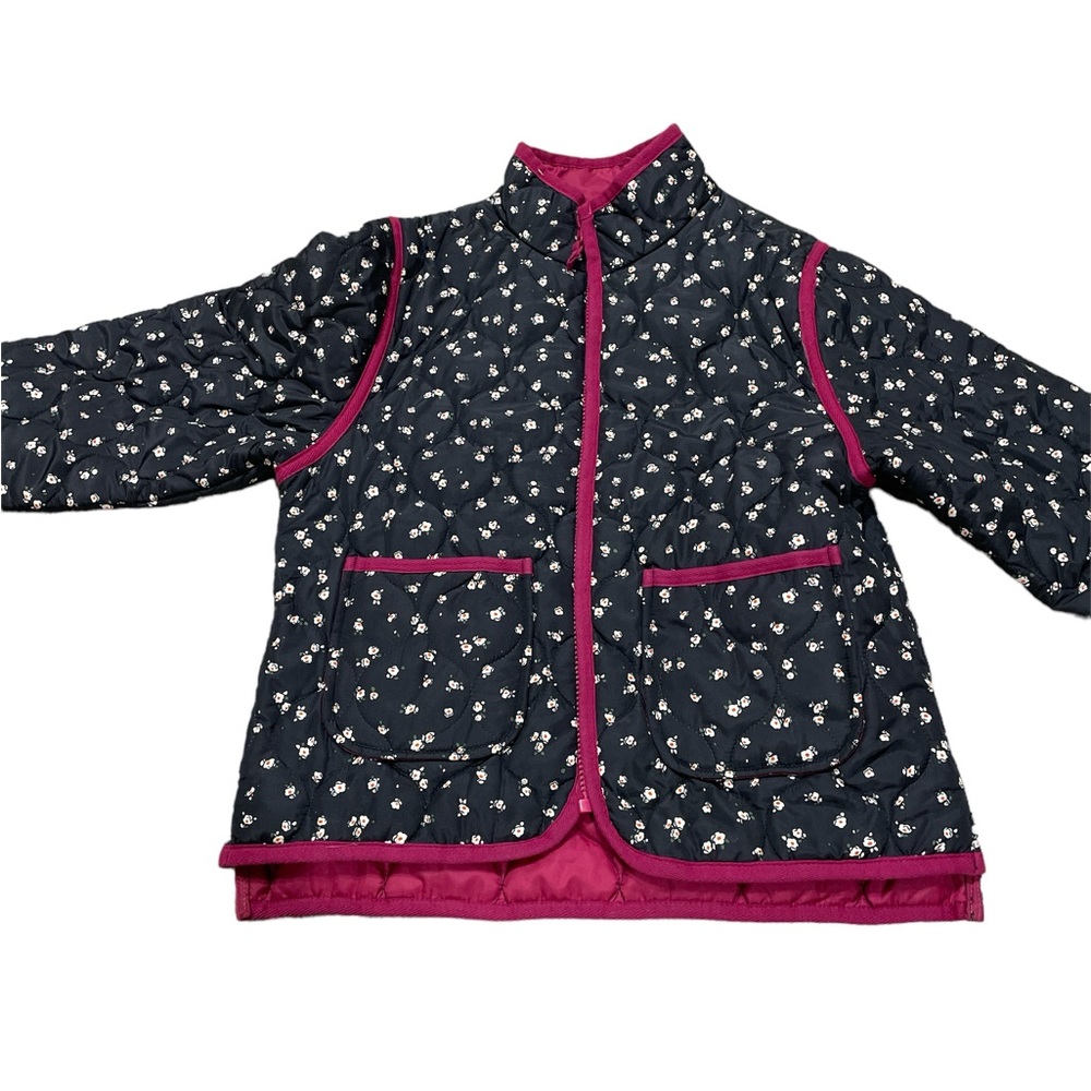 Girls 10-12 floral black pink puffer coat jacket so cute